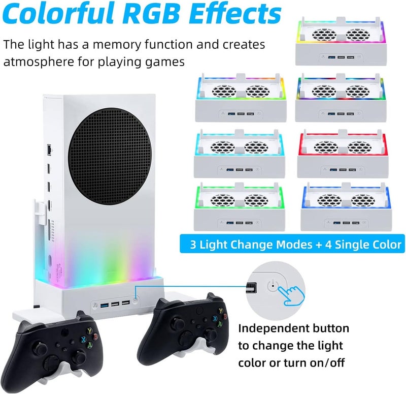 Mcbazel حامل جداري لجهاز Xbox Series S، مجموعة ملحقات الحامل الجداري مع مروحتين تبريد مزدوجتين وضوء RGB، قاعدة قابلة للتعديل بسرعة 3، منافذ USB إضافية، حاملين للتحكم لجهاز Xbox Series S - أبيض - Image 4